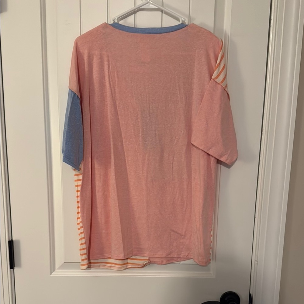 BNWT BiBi Pink and Blue Short Sleeve Tee w/ patchwork design and multiple Colors - Picture 3 of 3